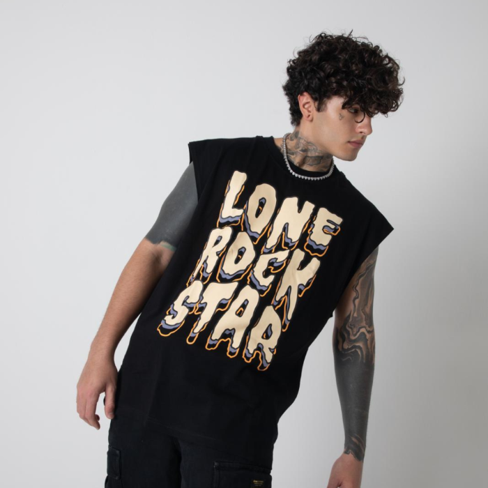 Lone Rock$tar Melted Rock Sleeveless Tee "Actual", Black Sleeveless Shirt