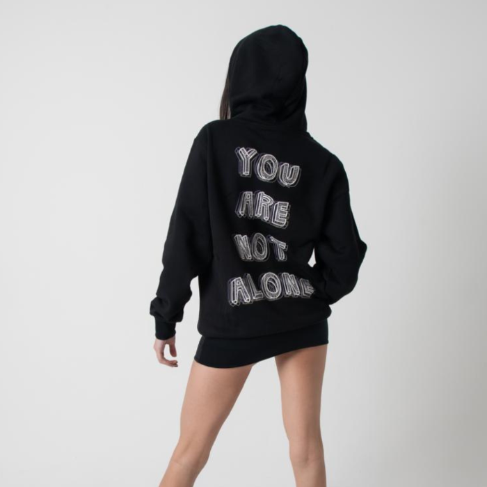 Lone Rock$tar “You are not Alone” Hoodie Back, Black Hoodie, Black hoodie with rhinestones
